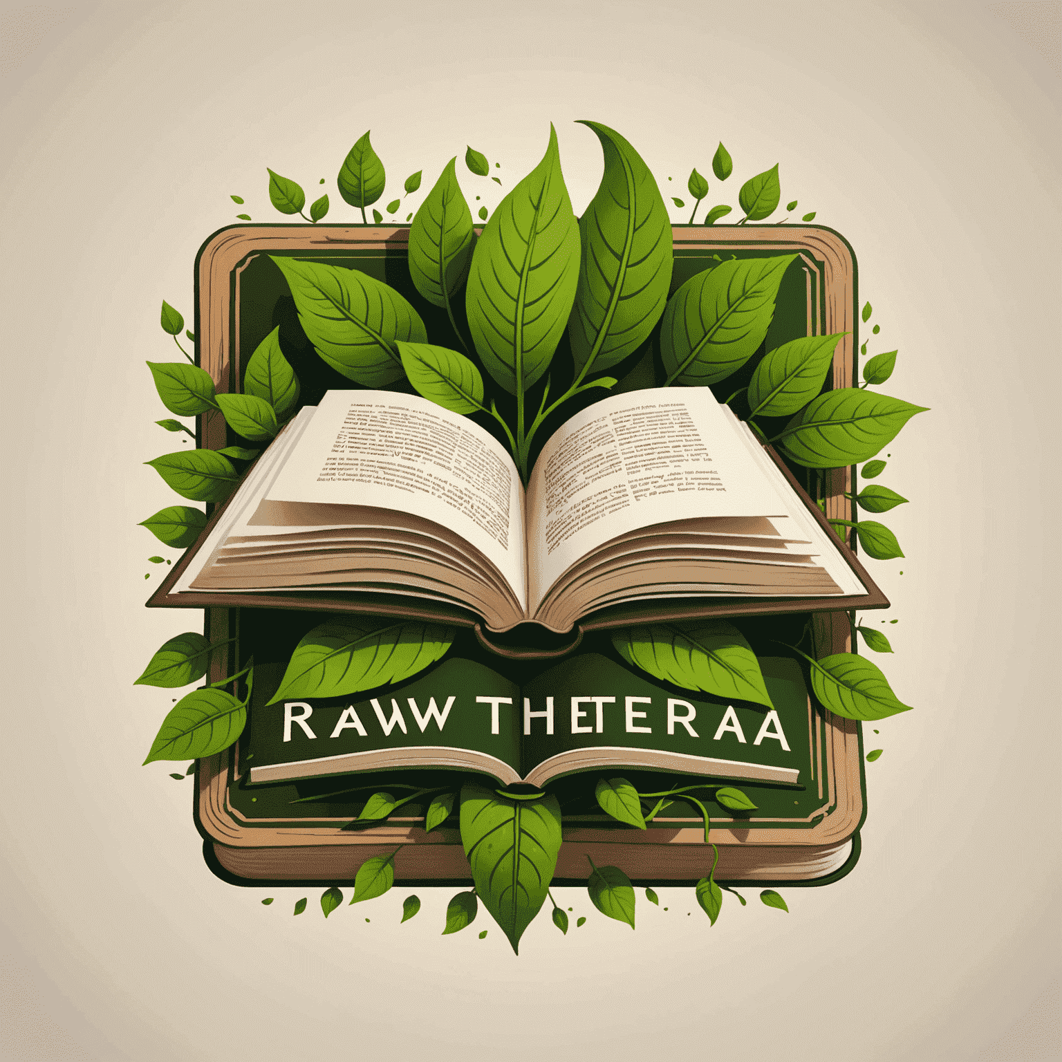 rawthetera logo featuring a stylized book design
