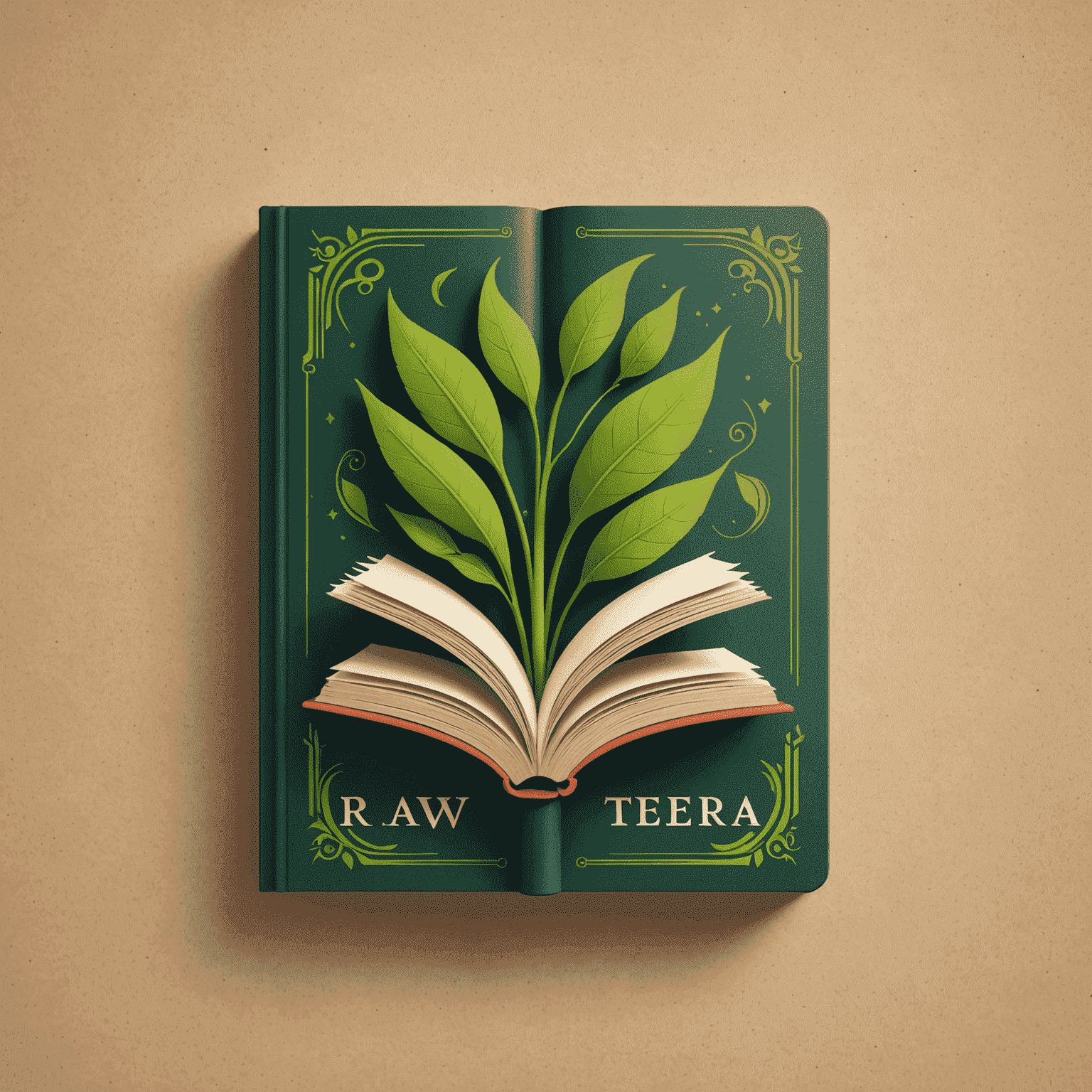 rawthetera logo featuring a stylized book design