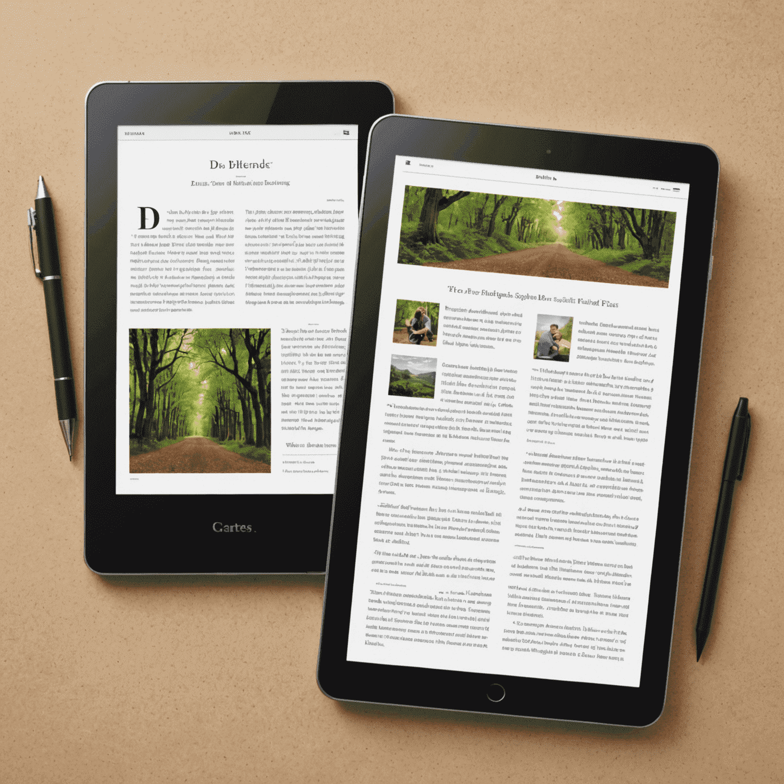 A professional book layout showcasing various formatting styles for both print and digital versions. The image displays a side-by-side comparison of a print book page and an e-reader screen, highlighting consistent design elements across both formats.