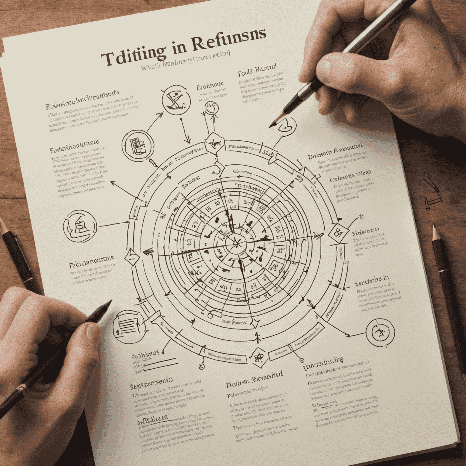 A visual representation of the editing process, showing a manuscript going through various stages of refinement. The image uses icons and arrows to illustrate the steps from initial review to final polish.